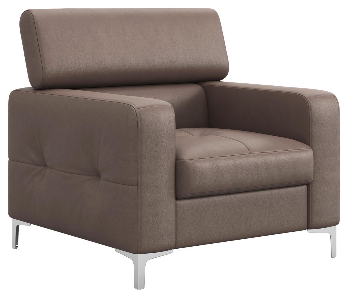 Polstersessel Sammy Hellbraun Leder - Chromfarben/Hellbraun, Design, Leder (99/78-92/106cm) - Livetastic