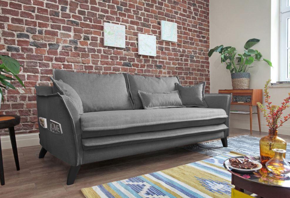 Dreisitzer-Sofa mit Kissen Charming Charlie, Webstoff - Hellgrau/Schwarz, Basics, Textil (180/85/90cm) - MID.YOU