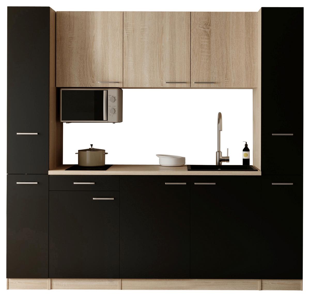 KÜCHENBLOCK Ingrid, Schwarz B: 210 cm - Eichefarben/Schwarz, Design, Holzwerkstoff (210cm) - Respekta