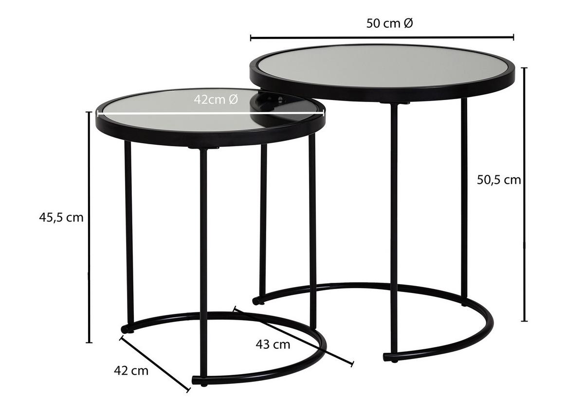 Beistelltisch 2er-Set Mit Verspiegelter Glasplatte - Schwarz, Design, Glas/Metall (50/50/50,5cm) - MID.YOU