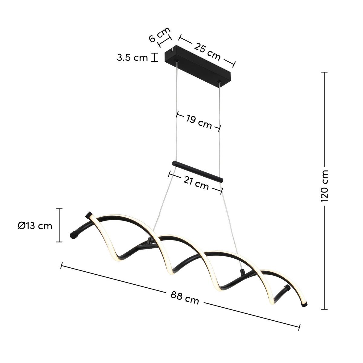 ZÁVESNÉ LED SVIETIDLO MIMI - čierna, Modern, kov/plast (88/13/120cm) - Mömax