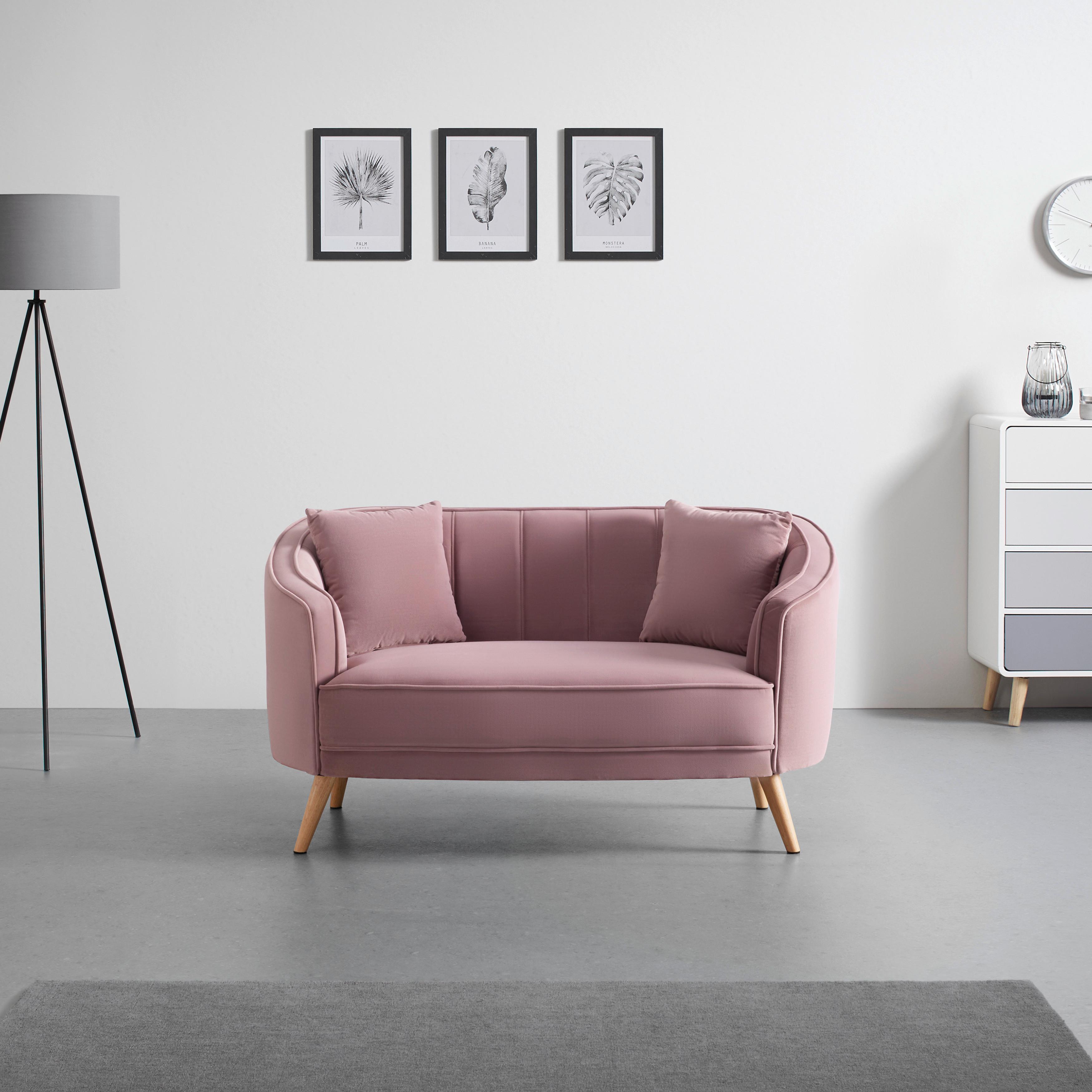 Pohovka HOPE růžová - růžová/přírodní barvy, Moderní, dřevo/textil (141/77/73cm) - Bessagi Home