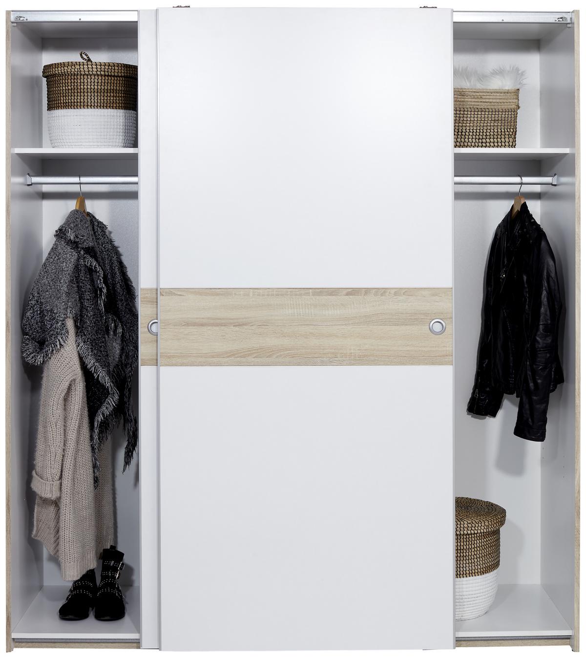 Schwebetürenschrank 170cm Wiki, Weiß/ Sonoma Eiche Dekor - Weiß/Sonoma Eiche, KONVENTIONELL, Holzwerkstoff (170/196/60cm) - MID.YOU