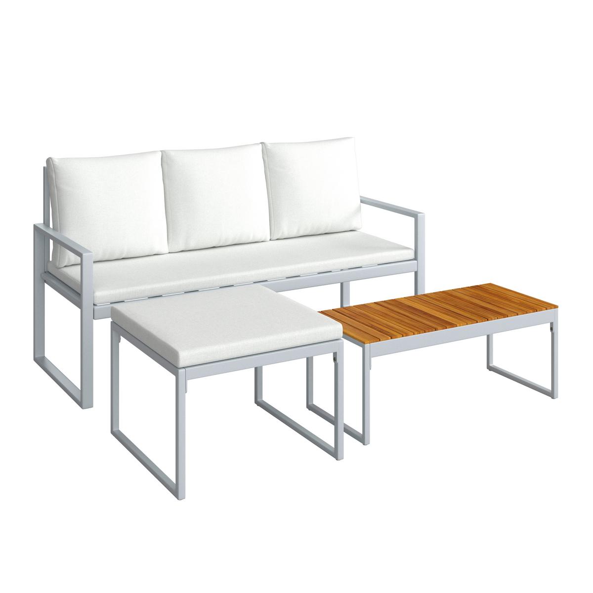 Terasová sedacia súprava ARIELLA - farba akácie/svetlosivá, Modern, kov/drevo (160/88/65cm) - Bessagi Garden