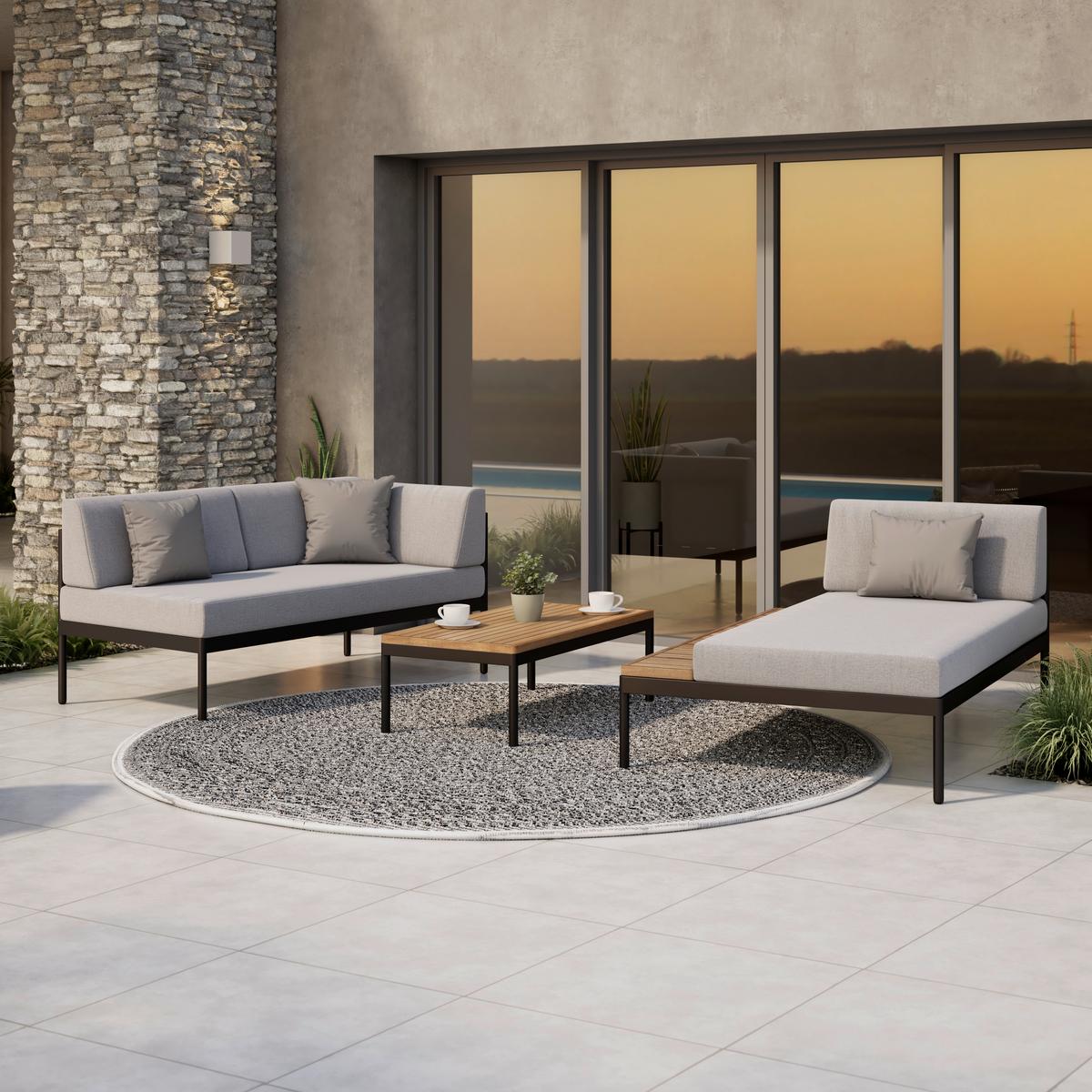 Loungegarnitur 3-Tlg Casablanca Holz/Metall +kissen - Grau/Akaziefarben, MODERN, Holz/Textil (149/99cm) - Beldano