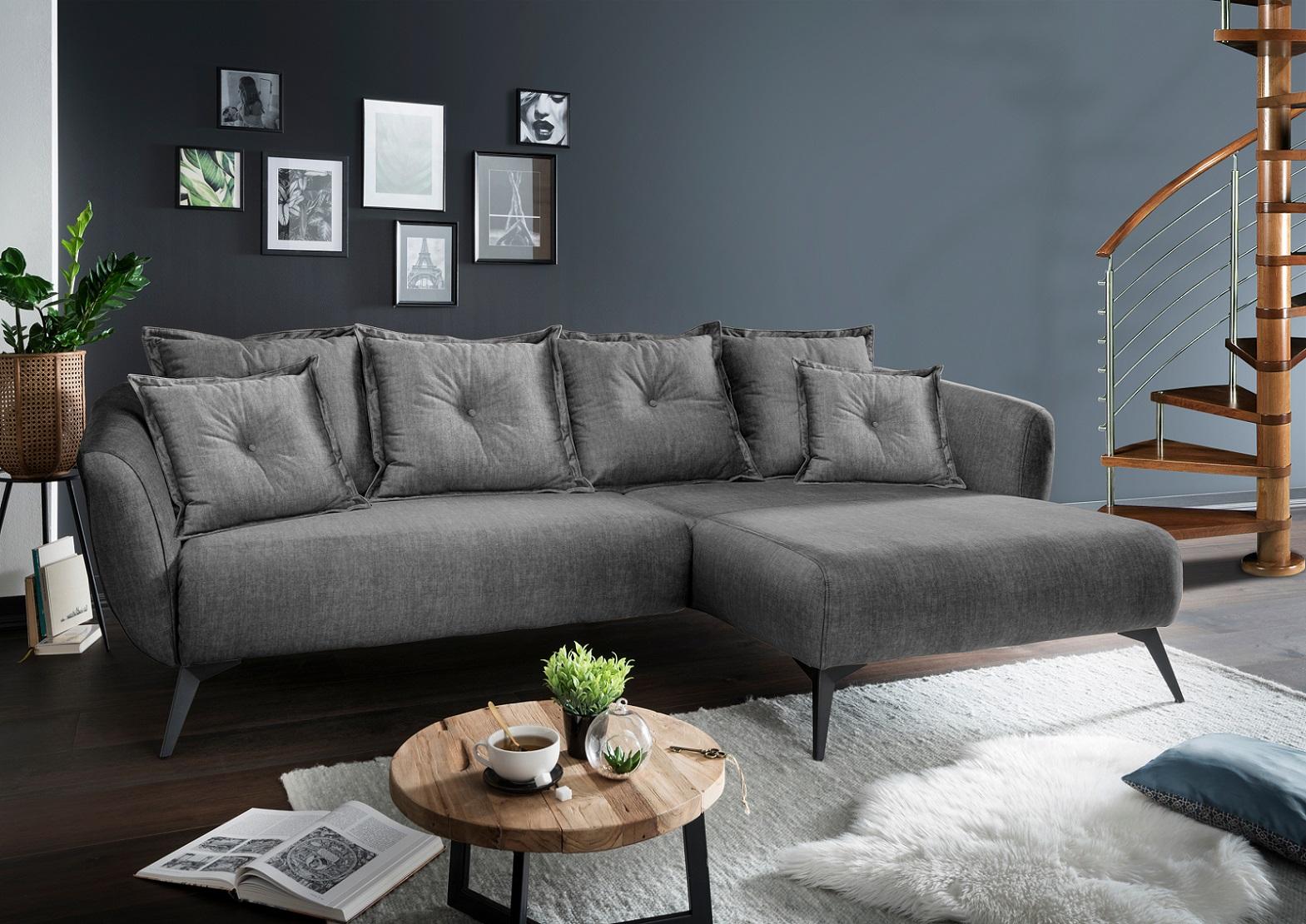 Ecksofa Baggio Mit Kissen Textil Grau - Schwarz/Grau, MODERN, Holz/Textil (277/94/162cm) - Livetastic