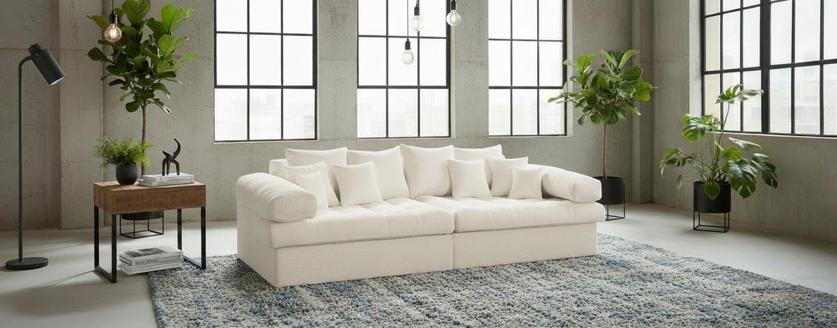 Bigsofa Naomi Creme B: 284 cm - Creme/Schwarz, Design, Textil (284/94/148cm) - Livetastic