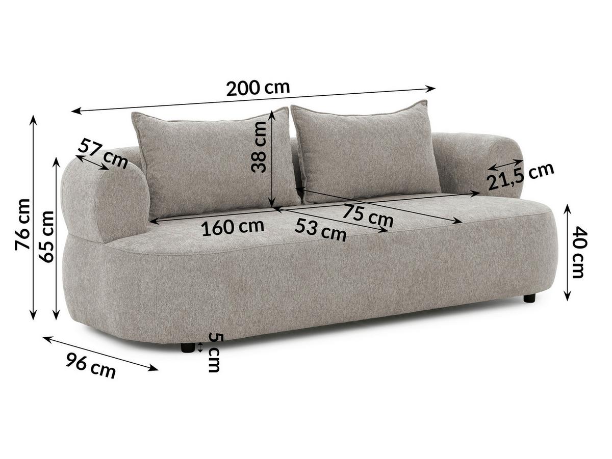 3-Sitzer-Sofa Ferro Hellgrau B: 200 cm - Hellgrau/Schwarz, Design, Textil (200/76/96cm) - Livetastic