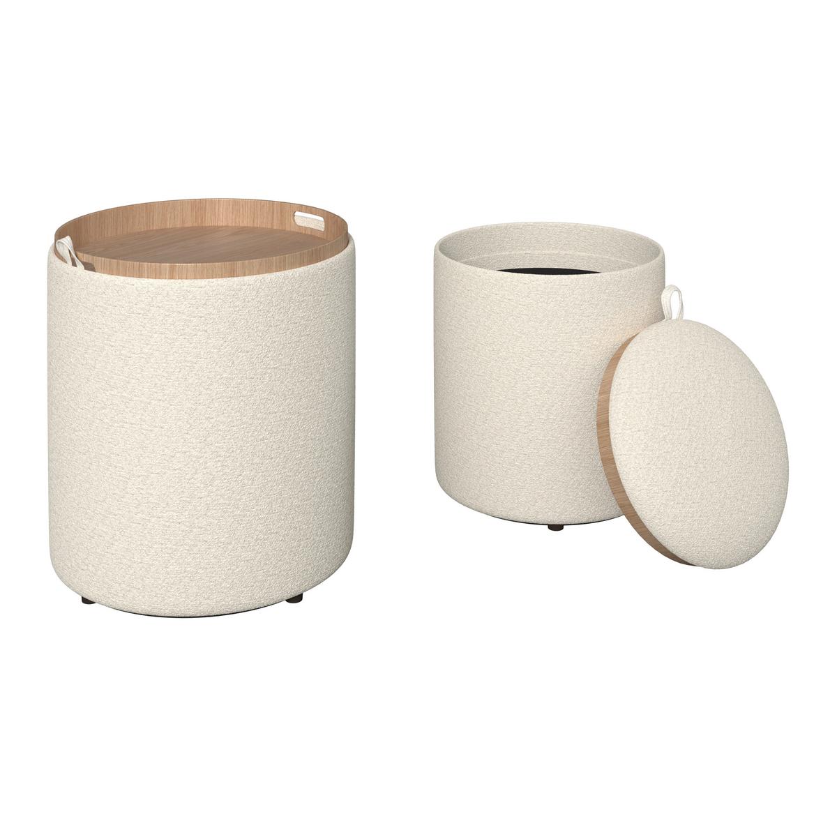 Sada taburetek MELANIE, bílé buklé - bílá, Moderní, kompozitní dřevo/textil (44cm) - Bessagi Home