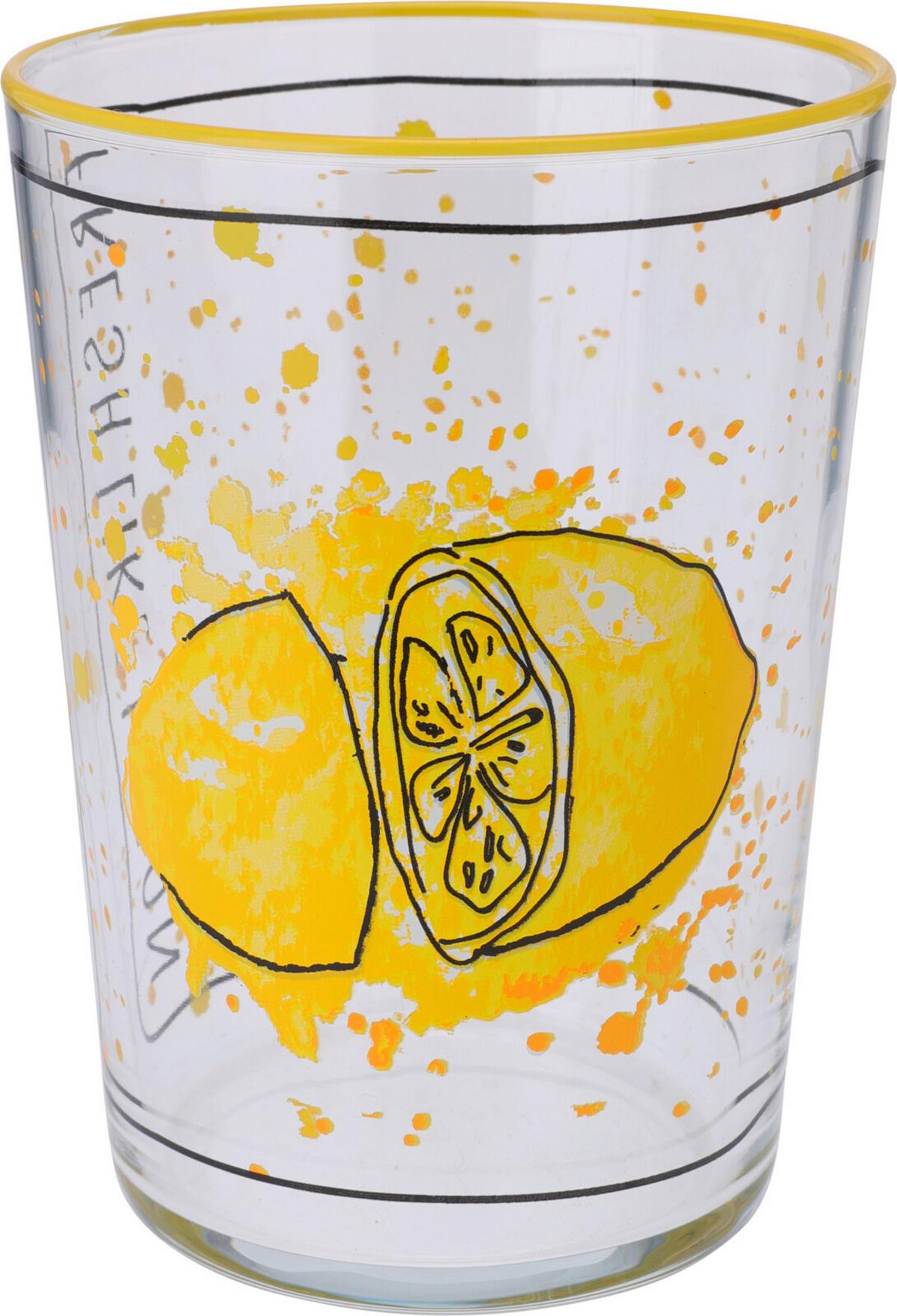 Pohár Kb. 510ml - sárga/piros, üveg (8,8/12cm)