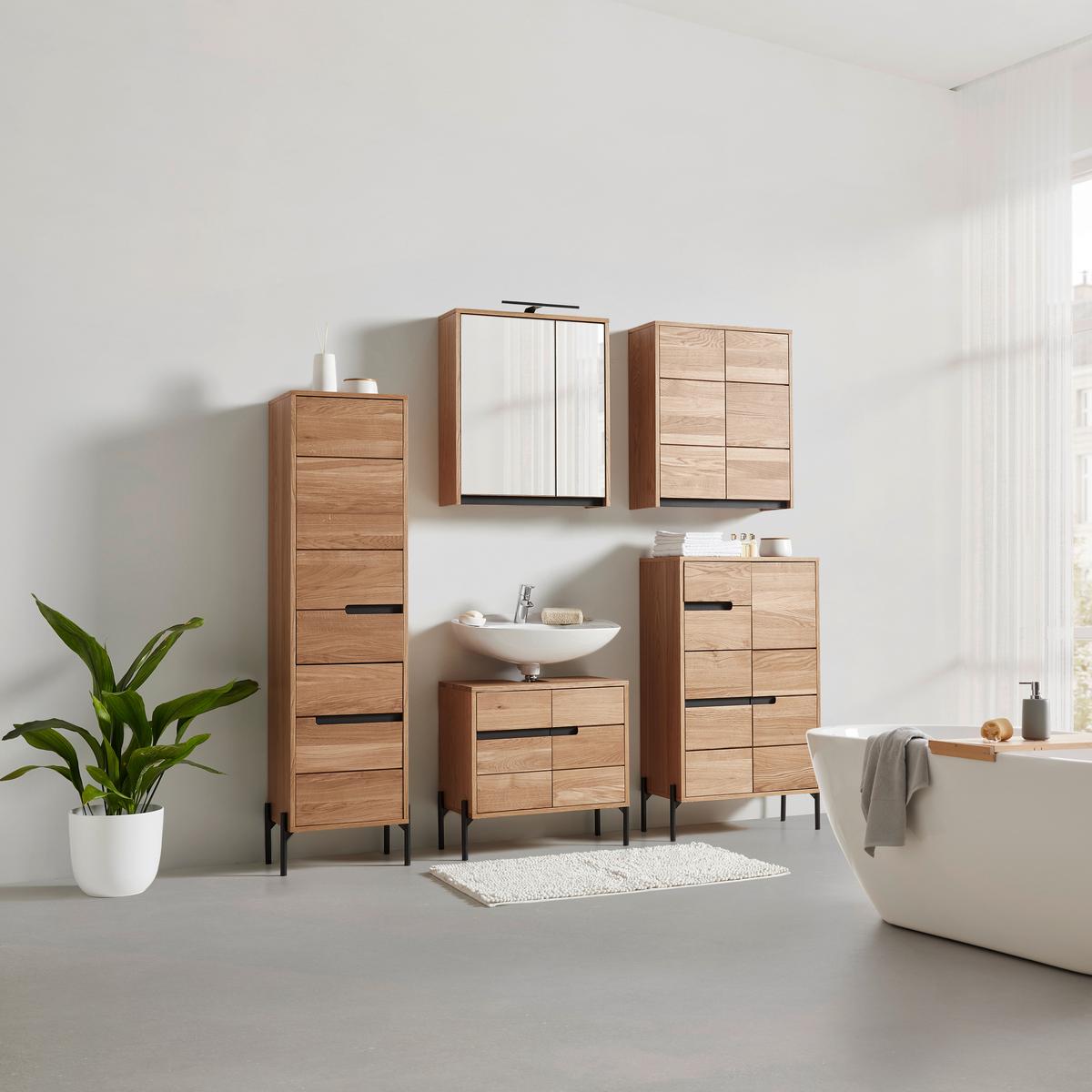 vysoká skříň Avanto AVANTO -EXKLUSIV- - černá, Natur, kov/dřevo (43/160/35cm) - ecoTree