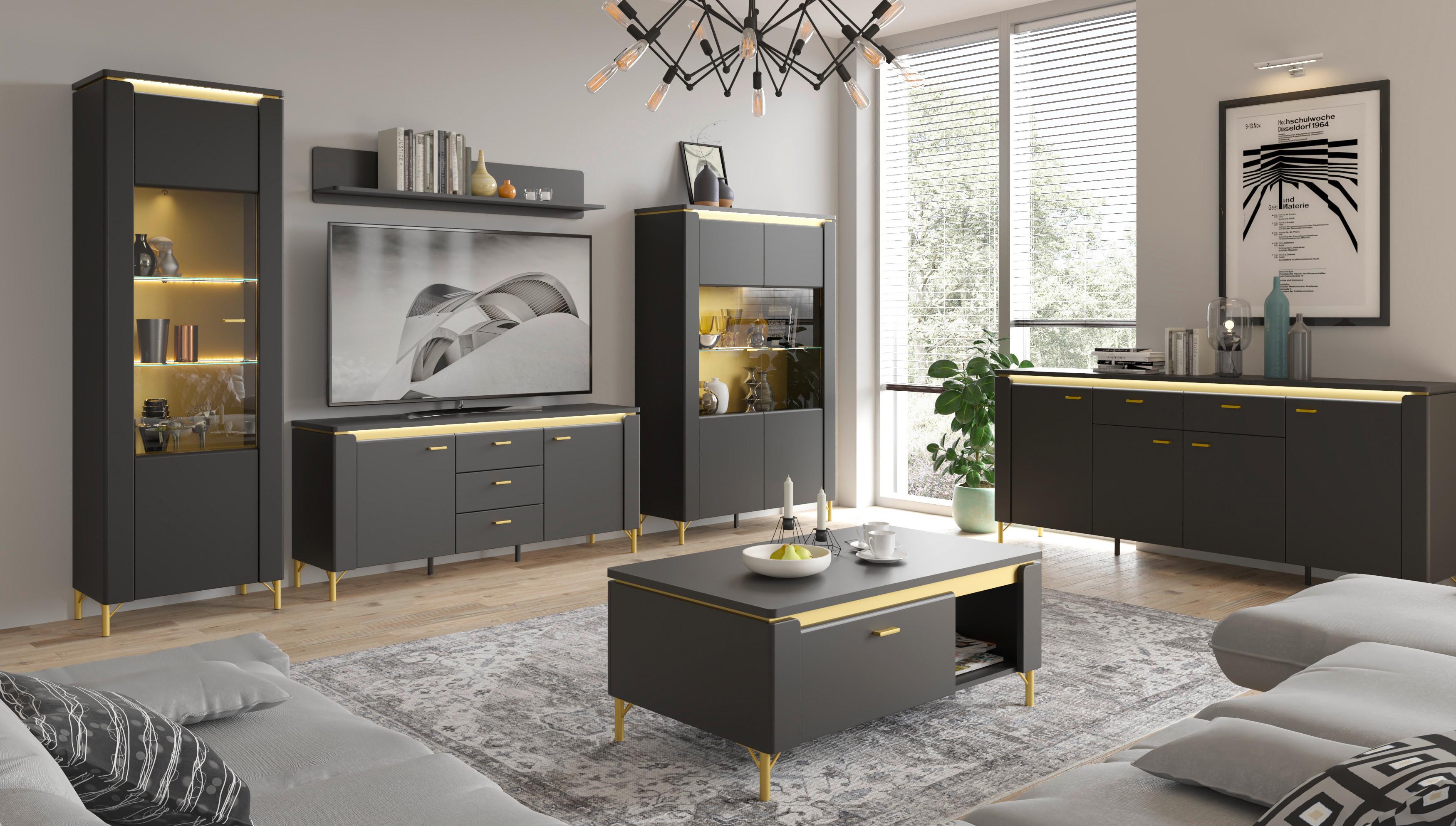 Kommode Norica Goldfarben/Schwarz B: 110,4 cm - Goldfarben/Schwarz, Trend, Holzwerkstoff (110,4/87,3/40cm)
