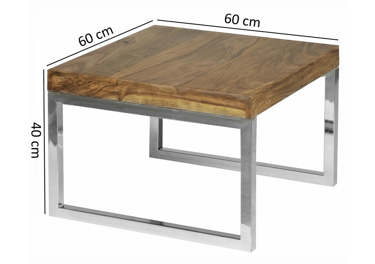 Prístavný stolík Guna z masívneho dreva - chrómová/farba indického palisandra, Design, kov/drevo (60/60/40cm) - MID.YOU