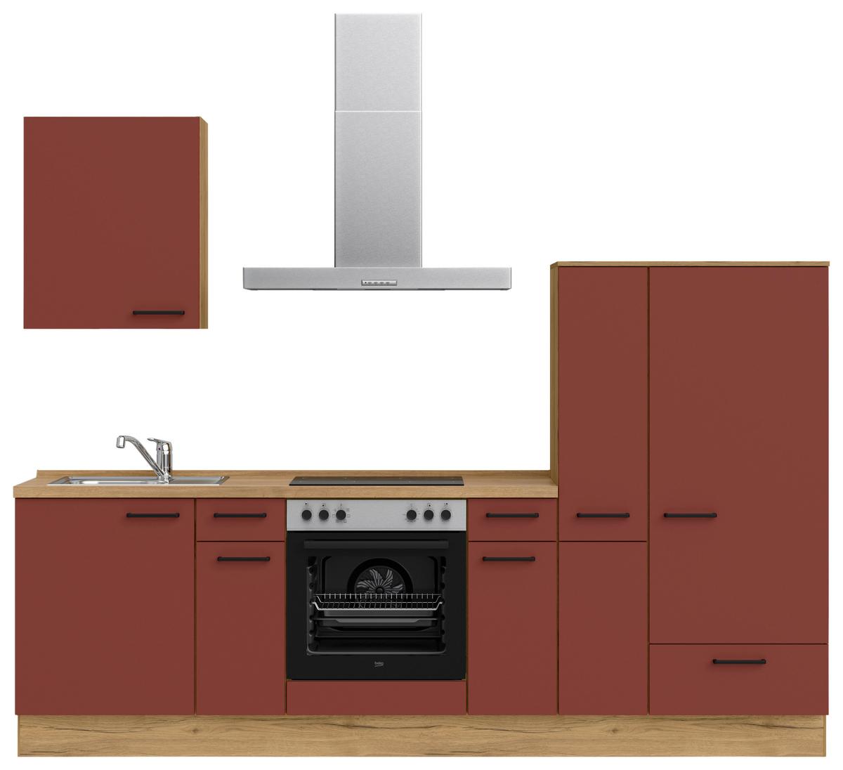 Küchenleerblock Easytouch Low-Line, L3 Rechts - Eichefarben/Rot, MODERN, Holzwerkstoff (270cm) - Nobilia