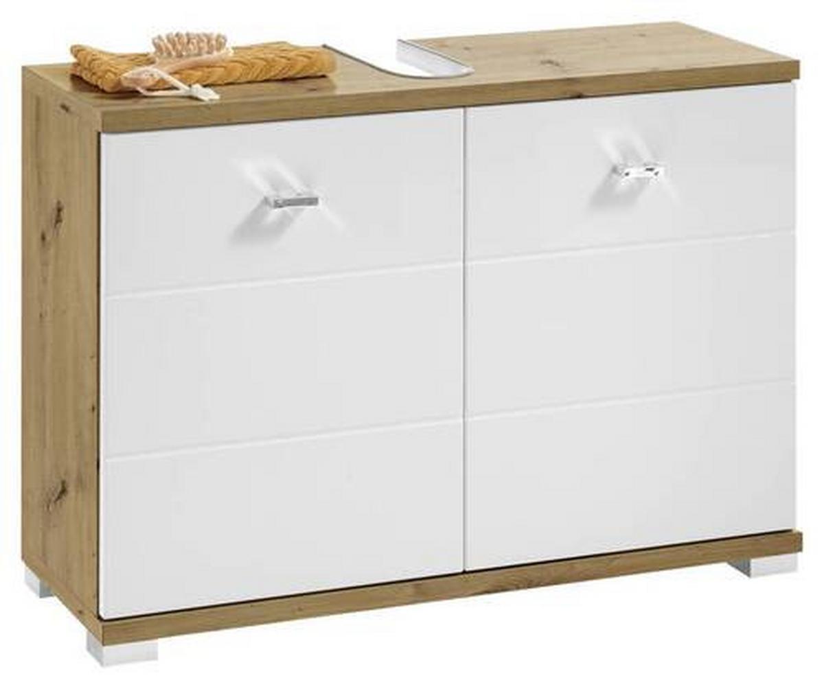 Waschbeckenunterschrank Pool B: 80 Cm Eiche Dekor Stehend - Weiß Hochglanz/Silberfarben, KONVENTIONELL, Holzwerkstoff (80/57/31cm) - Livetastic