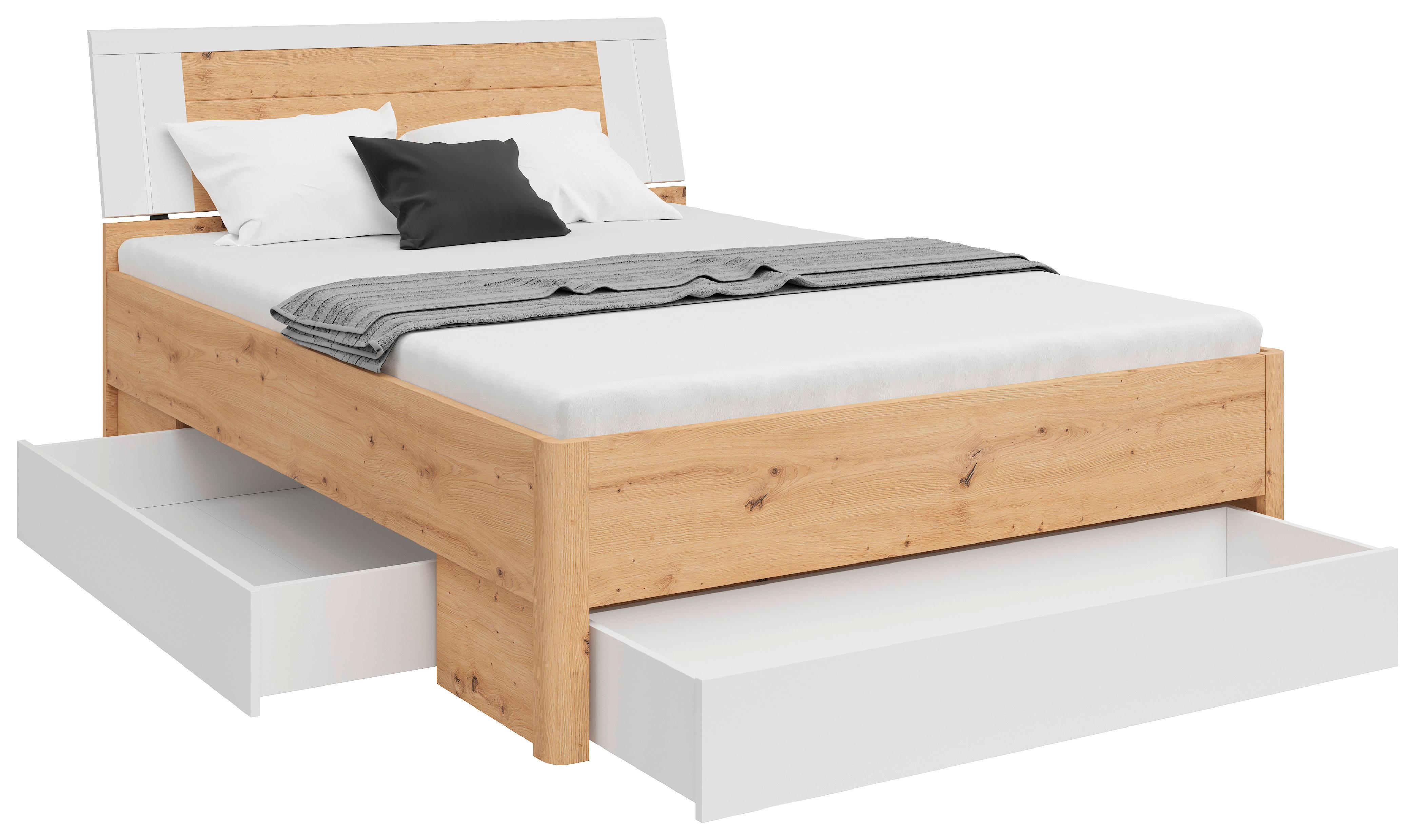 Tárolós Ágy Saturn 140/200 Cm - Artisan tölgy/fehér, Konventionell, faalapú anyag (140/200cm)