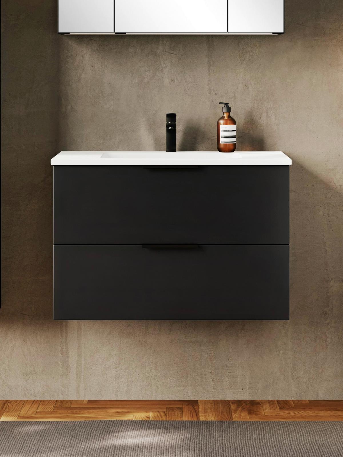 Waschtischkombi Sevilla Schwarz, Weiß, B:80 cm - Schwarz/Weiß, MODERN, Keramik/Holzwerkstoff (80/54/47cm) - Held