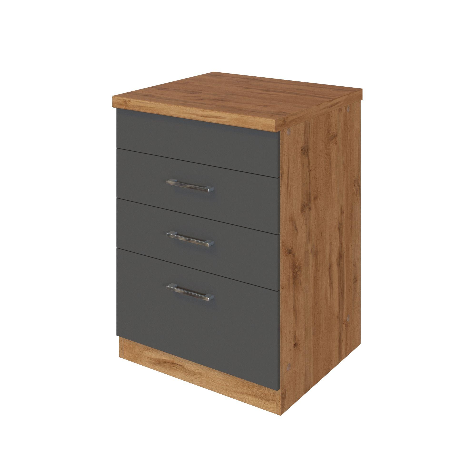 Kochfeld-Umbauschrank B: 60 cm Anthrazit 3 Laden - Apfelbaumfarben/Anthrazit, MODERN, Holzwerkstoff (60/85/60cm) - Held