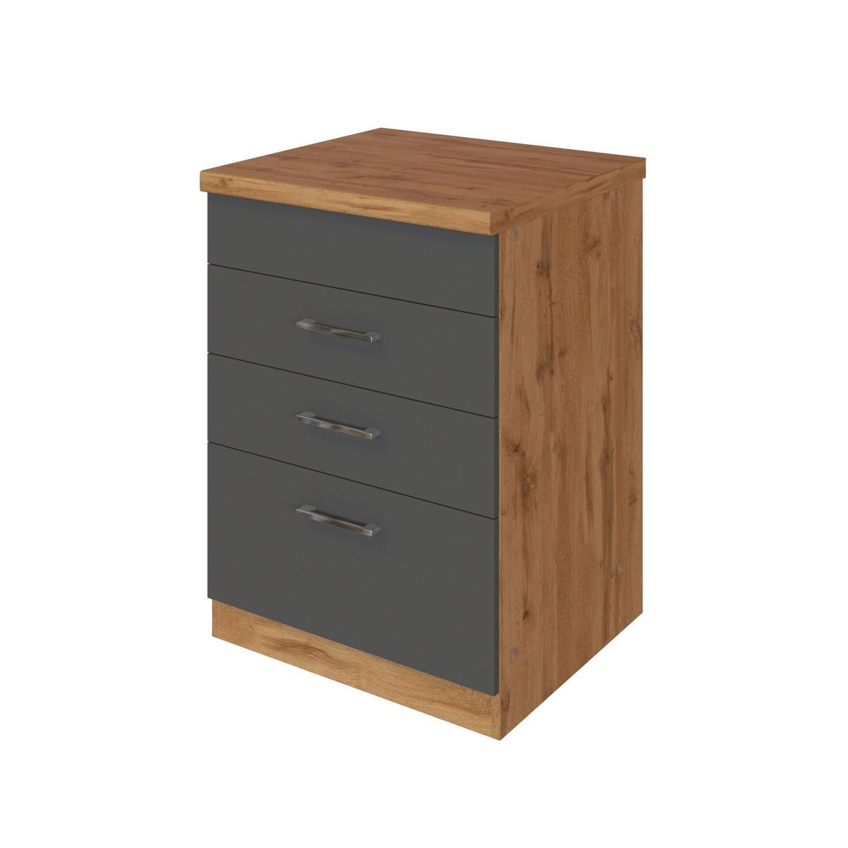 Kochfeld-umbauschrank B: 60 Cm Anthrazit 3 Laden - Apfelbaumfarben/Anthrazit, MODERN, Holzwerkstoff (60/85/60cm) - Held