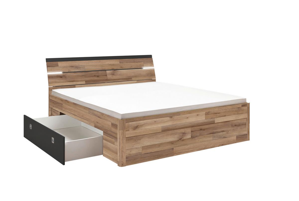 Ágykeret Mars 180/200 Cm - tölgyfa színű/sötétszürke, Konventionell, faalapú anyag (180/200cm) - MID.YOU