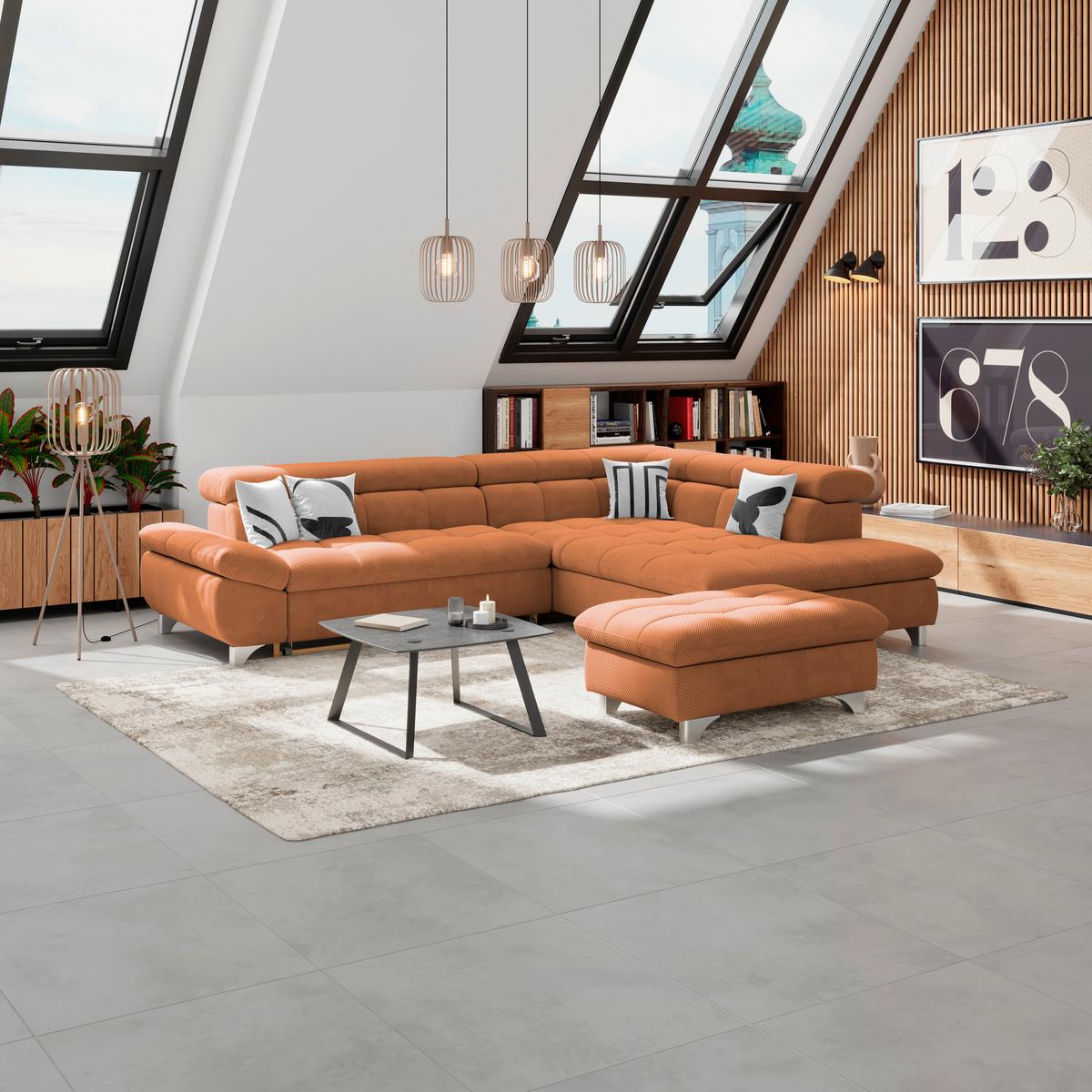 Hocker Gemini Terracotta, B: 108cm - Chromfarben/Terracotta, KONVENTIONELL, Textil (108/46/108cm)