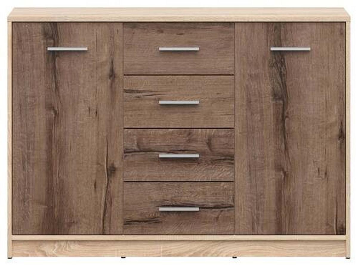 Kommode Nepo Plus Chest Of Drawers - Eichefarben/Schwarz, Design, Holzwerkstoff (118,5/84/34cm)
