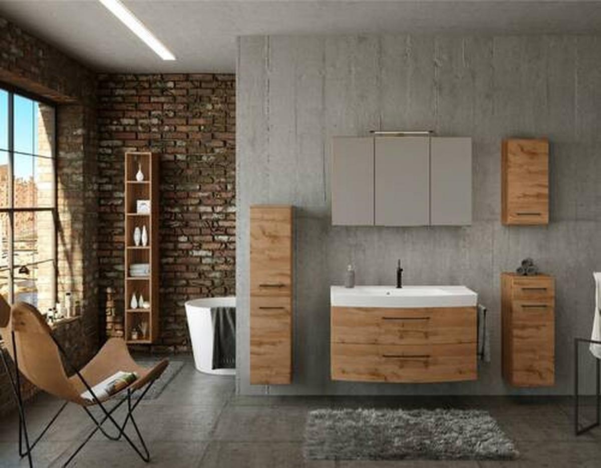 Midischrank Manchester B: 30 Cm Eiche Wotan Dekor - Eichefarben/Schwarz, MODERN, Holzwerkstoff (30/130/35cm) - Held