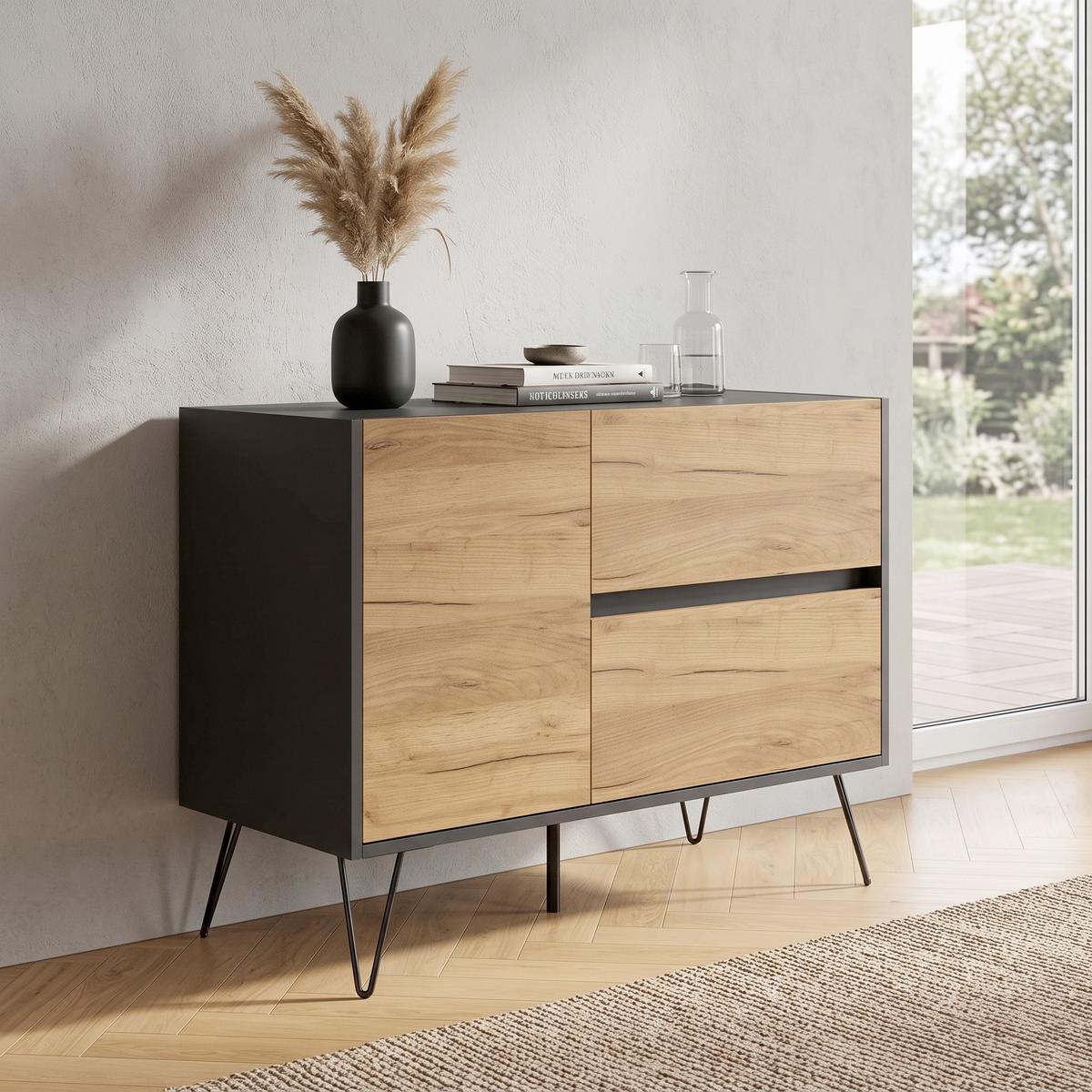 Sideboard Posseik Industrial Graphit/Eichefarben B: 99 cm - Eichefarben/Graphitfarben, Design, Holzwerkstoff (99/75,8/42cm) - MID.YOU