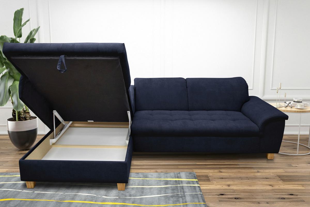 Ecksofa Mit Schlaffunktion & Bettkasten Franzi Blau - Eichefarben/Dunkelblau, KONVENTIONELL, Textil (170/279cm) - MID.YOU