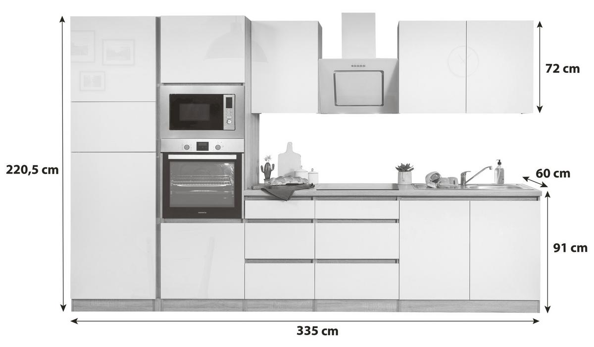 KÜCHENBLOCK LORENA KÜCHENBLOCK 335 CM - Weiß Hochglanz/Eichefarben, Basics, Holzwerkstoff (335cm) - Respekta