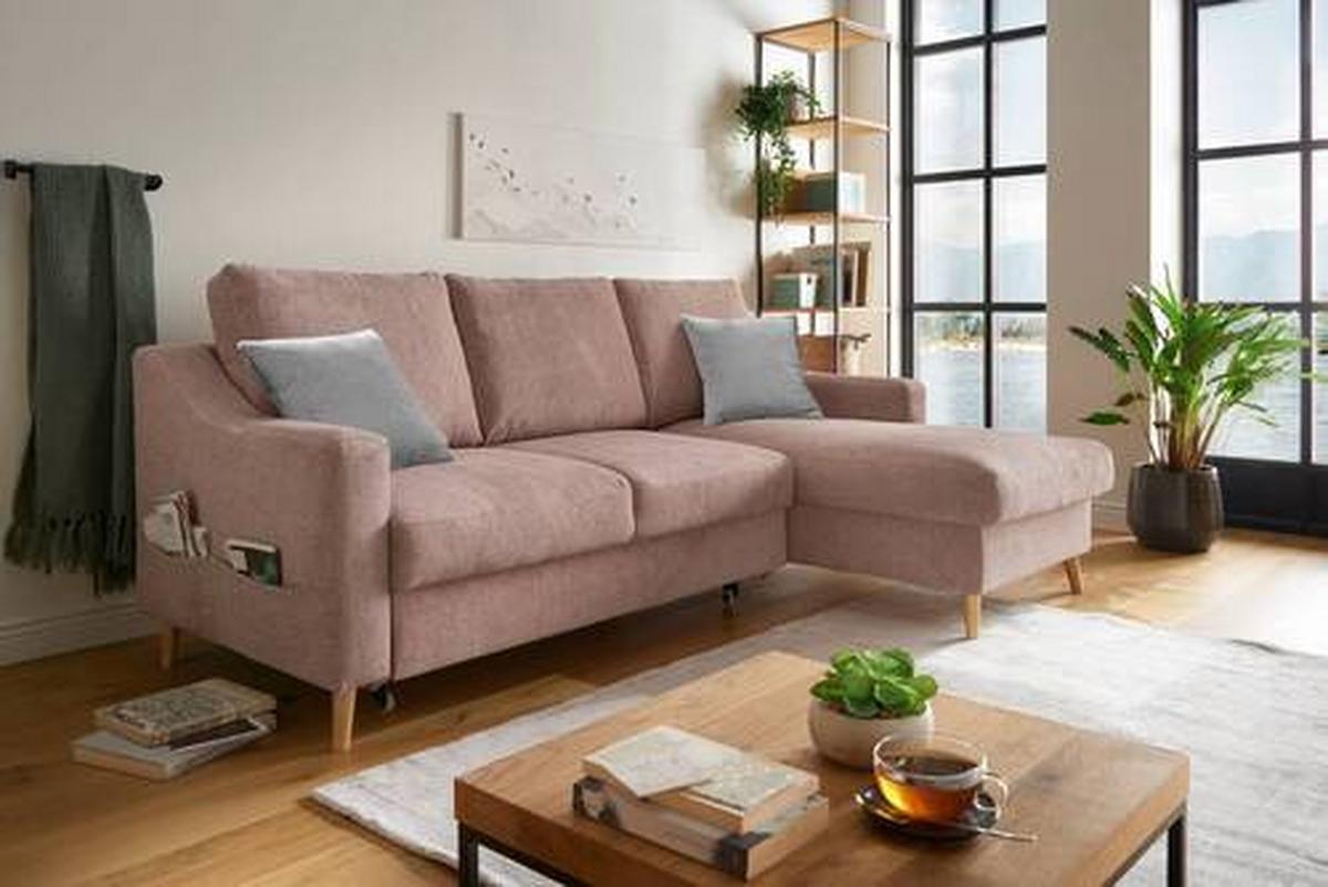 Ecksofa Valentina Drosa S: 228/150 cm - Dunkelrosa/Naturfarben, Design, Textil (228/150cm) - MID.YOU