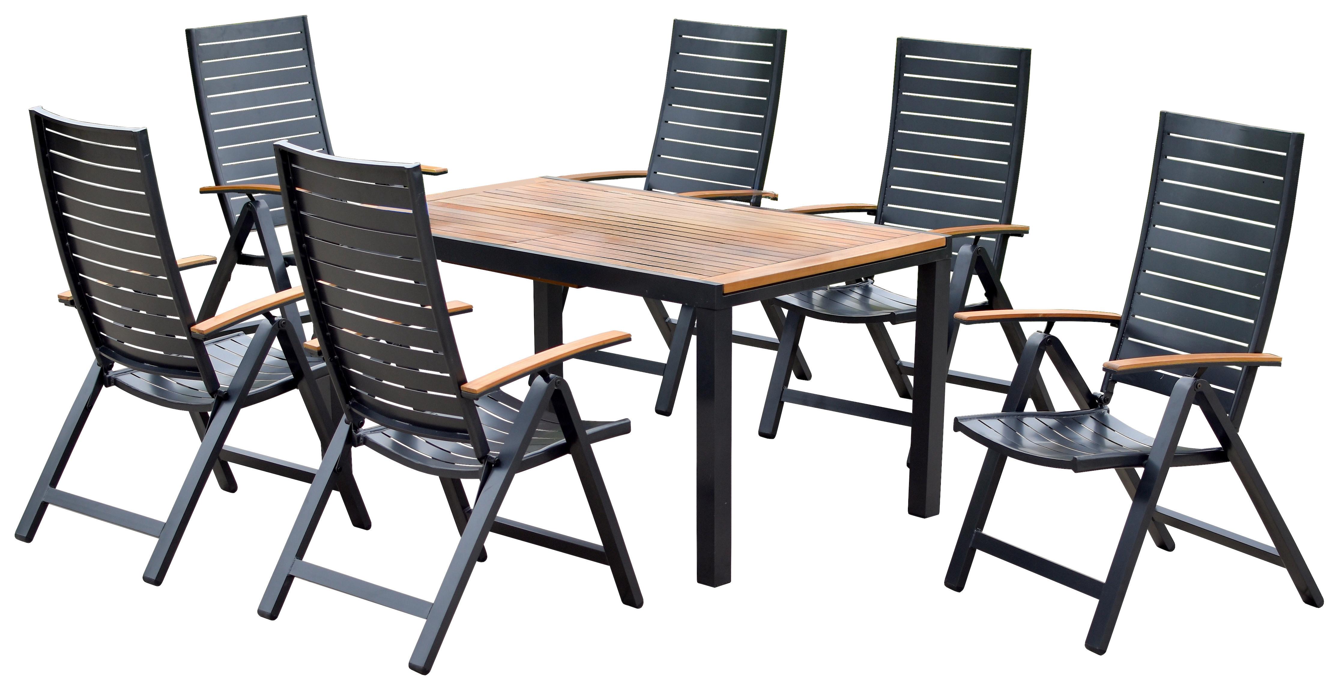 Gartenmöbel Set 7-Tlg. Astros Aluminium/Akazie - Graphitfarben/Naturfarben, MODERN, Holz/Metall - Gardenson