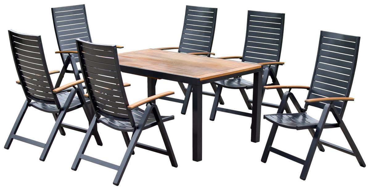 Gartenmöbel Set 7-Tlg. Astros Aluminium/Akazie - Graphitfarben/Naturfarben, MODERN, Holz/Metall - Gardenson