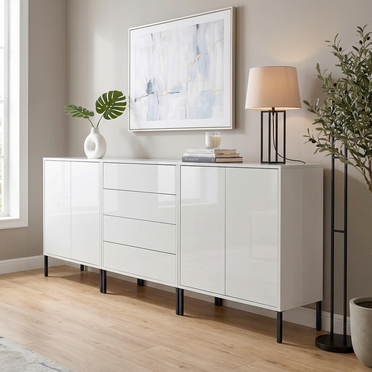 SIDEBOARD Mailand 5 B: 237 cm Weiß - Weiß Hochglanz/Anthrazit, MODERN, Holzwerkstoff (237/86/33cm) - MID.YOU