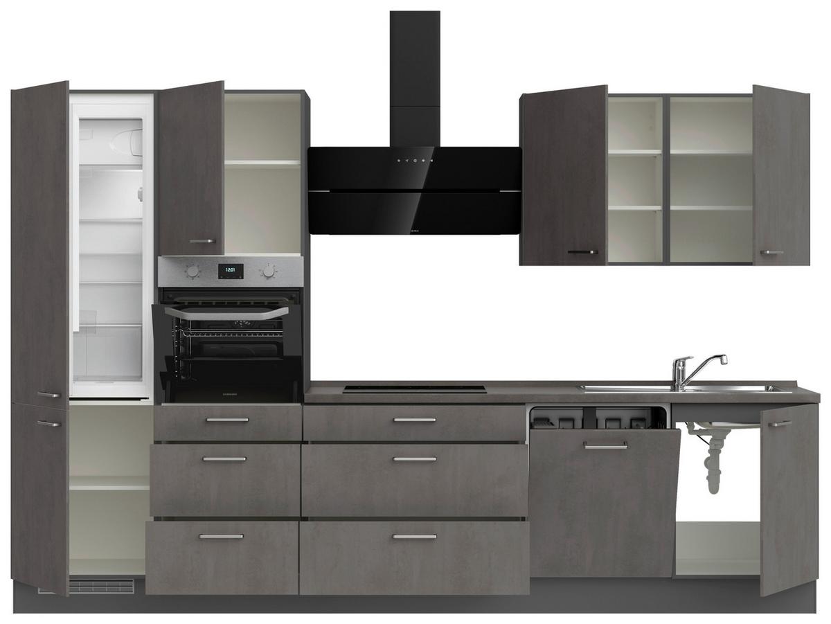 Kuchynská linka 330 cm, bridl.šedý betón/bridl.šedá - farba ušľachtilej ocele/bridlicová, Modern, kov/kompozitné drevo (330cm) - Nobilia