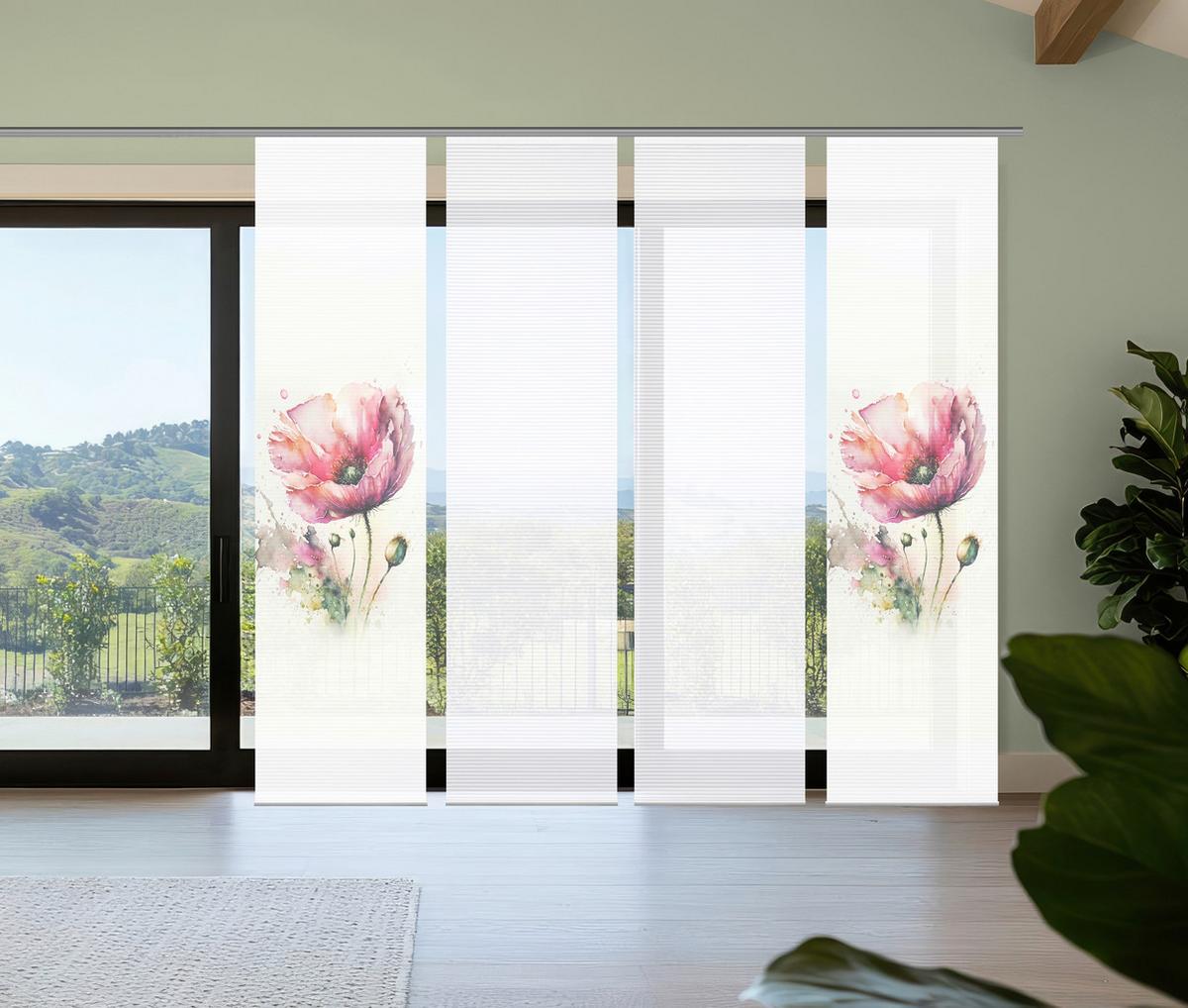 Flächenvorhang Meliora 4er Set - Rosa/Weiß, Natur, Textil (60/245cm)