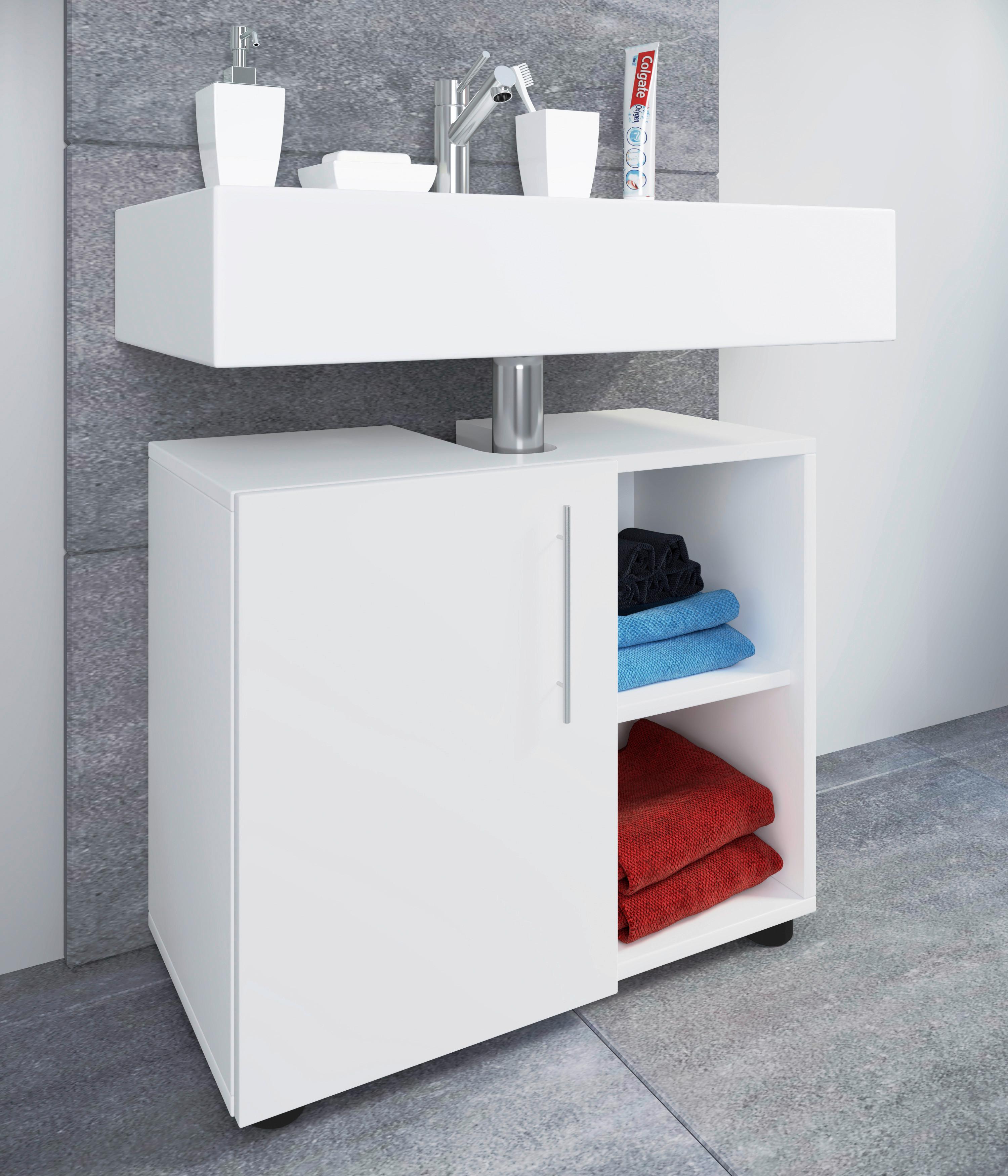 Waschbeckenunterschrank Flandu IIi B: 60,2 cm, Weiß - Schwarz/Weiß, MODERN, Holzwerkstoff (60,2/50,7/29,6cm) - MID.YOU