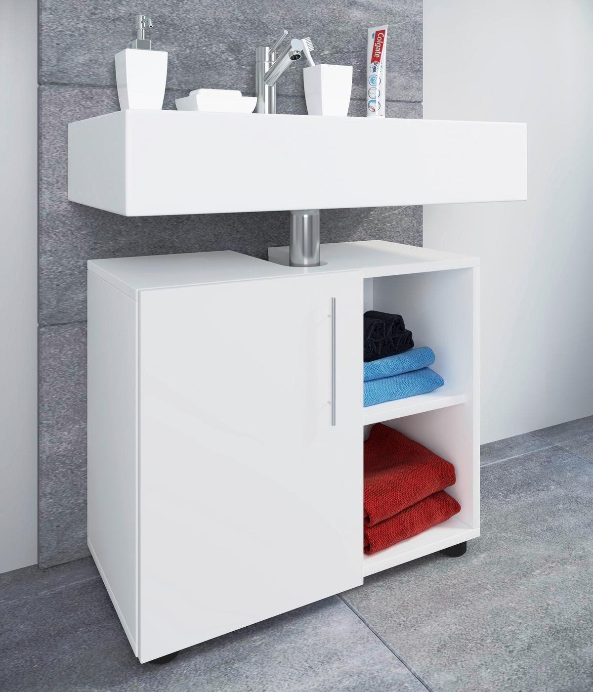 Waschbeckenunterschrank Flandu IIi B: 60,2 cm, Weiß - Schwarz/Weiß, MODERN, Holzwerkstoff (60,2/50,7/29,6cm) - MID.YOU