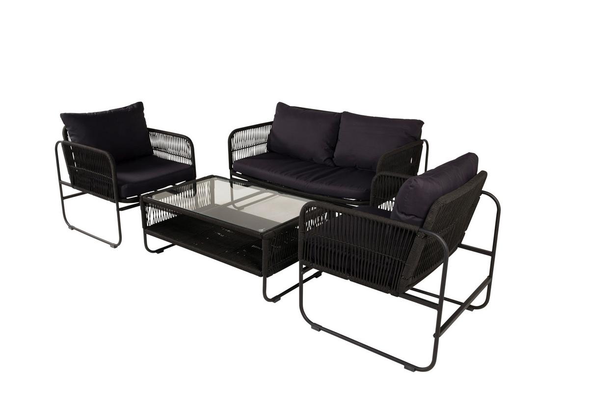 Loungegarnitur Utah - Schwarz, KONVENTIONELL, Textil/Metall - Gardenson