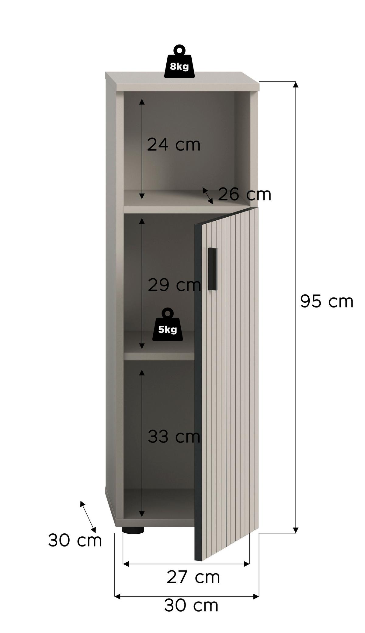 MIDISCHRANK Mone Kaschmir B: 30cm - Kaschmir/Schwarz, Trend, Holzwerkstoff (30/95/30cm) - MID.YOU