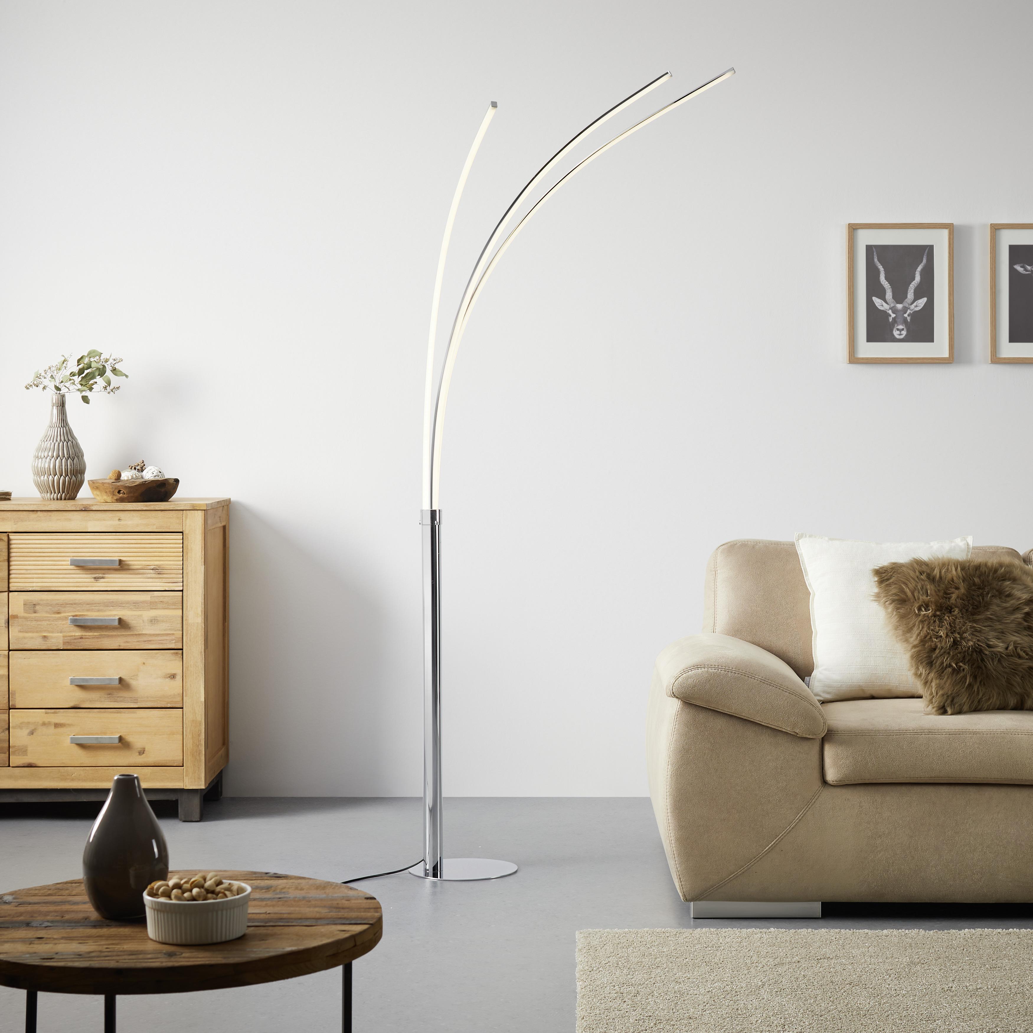Stojací Led Lampa Maja V: 215cm, 6,2 Watt - barvy stříbra/barvy chromu, kov (80/58/215cm)