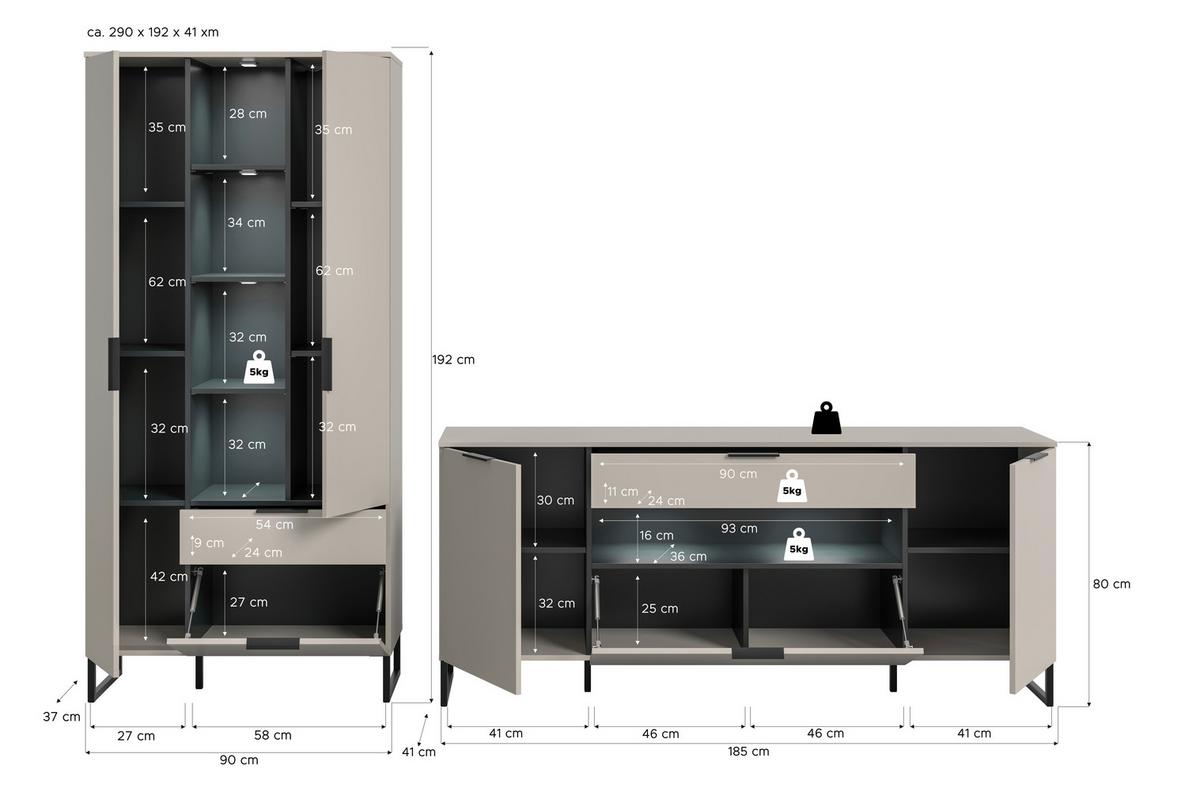 Wohnwand Noida Kaschmirfarben /Schwarz B: 290cm - Kaschmir/Schwarz, Design, Holzwerkstoff (290/192/41cm) - Livetastic