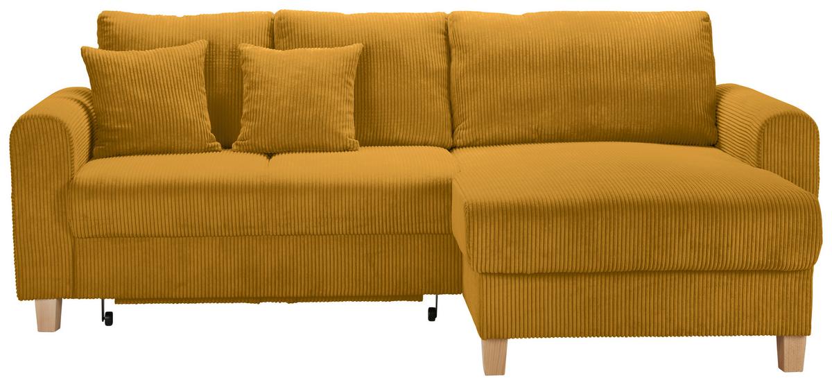 Rohová sedačka LILLE, obojstr., kari žltý menčester - svetlohnedá/kari žltá, Modern, drevo/textil (232/110/156cm) - Mömax