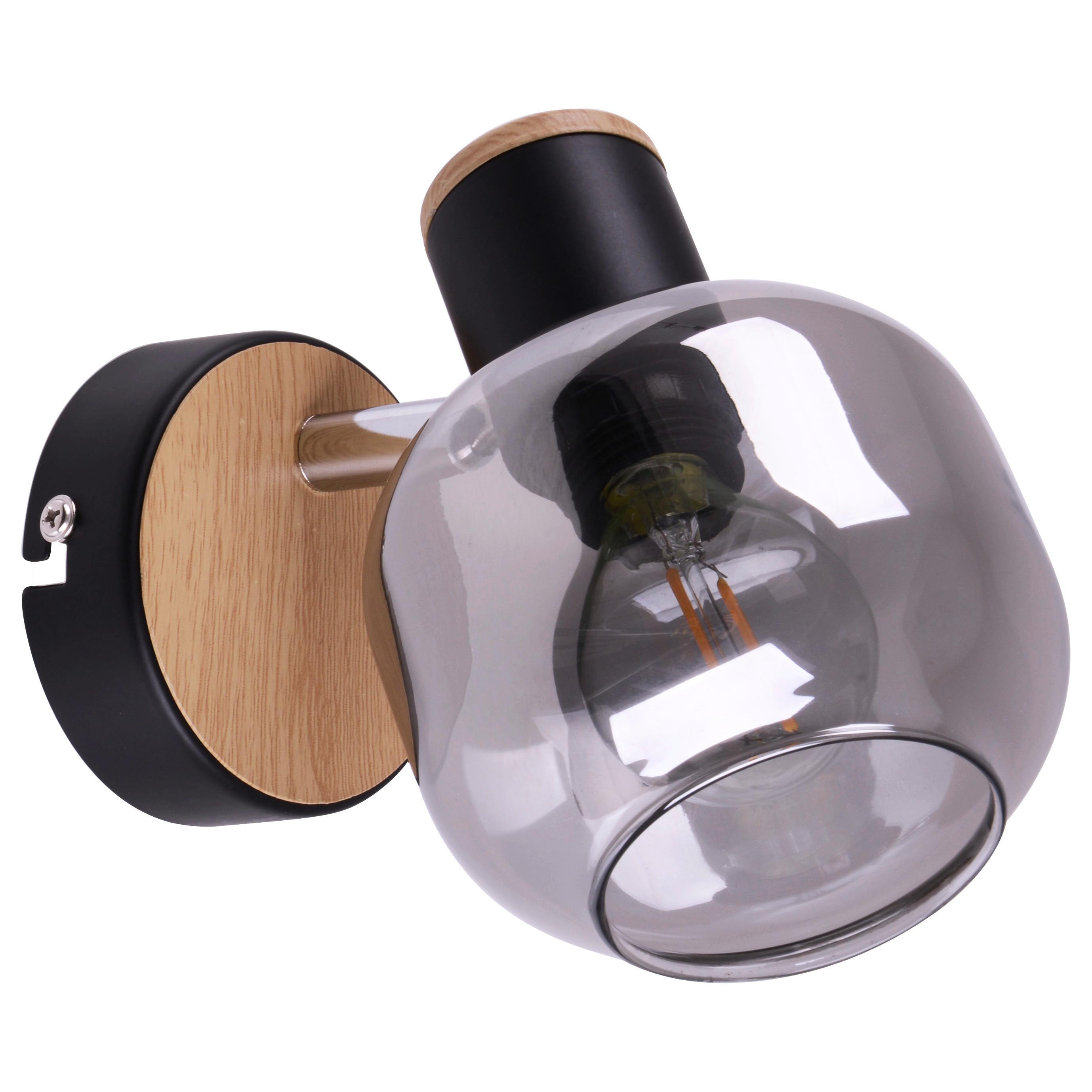 Wandstrahler Fumoso - Schwarz/Naturfarben, Design, Glas/Metall (14/10cm) - Näve