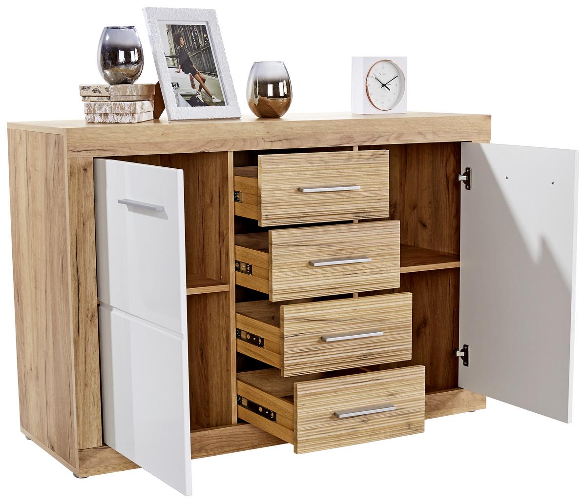 Kommode Xeno, Weiß/Eichefarben BxHxT: 137,5x86x39,9 cm - Eichefarben/Weiß, MODERN, Holzwerkstoff (137,5/86/39,9cm)
