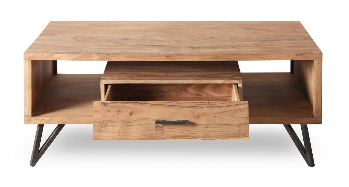 Couchtisch Indira Akazie Massiv, B: 118 Cm - Schwarz/Akaziefarben, ROMANTIK / LANDHAUS, Holz/Metall (118/45/60cm)