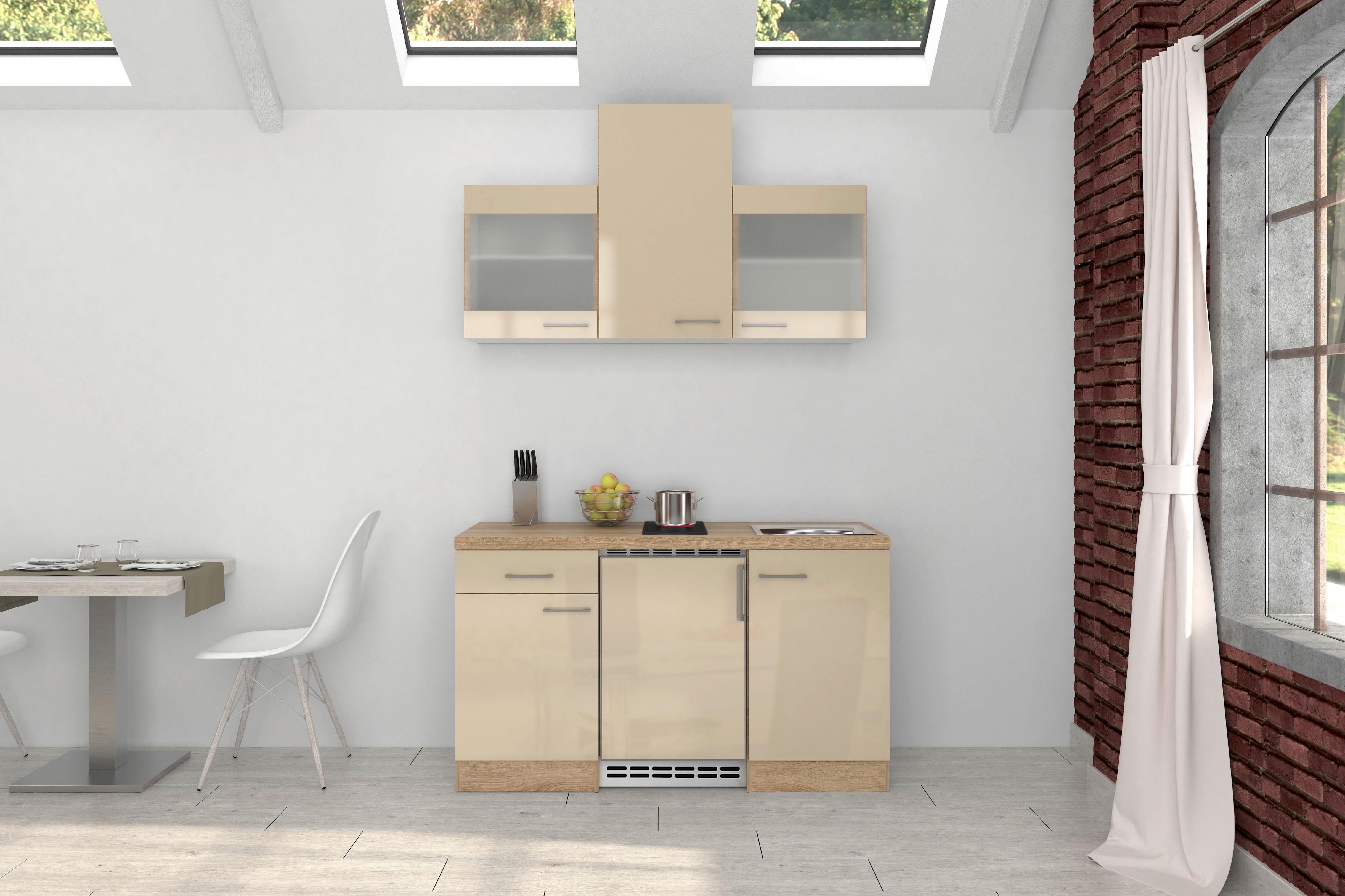 Minikuchyňa NEPAL vrátane spotrebičov a drezu - kašmírová/farba ušľachtilej ocele, Modern, kov/kompozitné drevo (150,5cm) - FlexWell