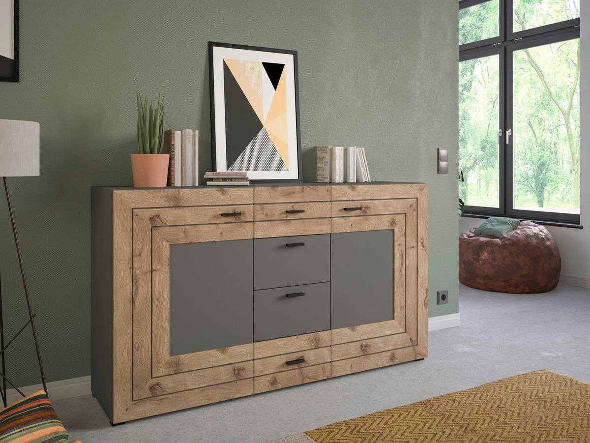 Sideboard Freno B: 160 Cm Grau Nb Nox Oak Dekor - KONVENTIONELL, Holzwerkstoff (160/90/40cm) - MID.YOU