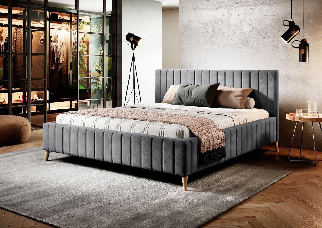 Čalouněná postel Tamina s roštem 180x200cm - šedá/přírodní barvy, Design, dřevo/textil (180/200cm)