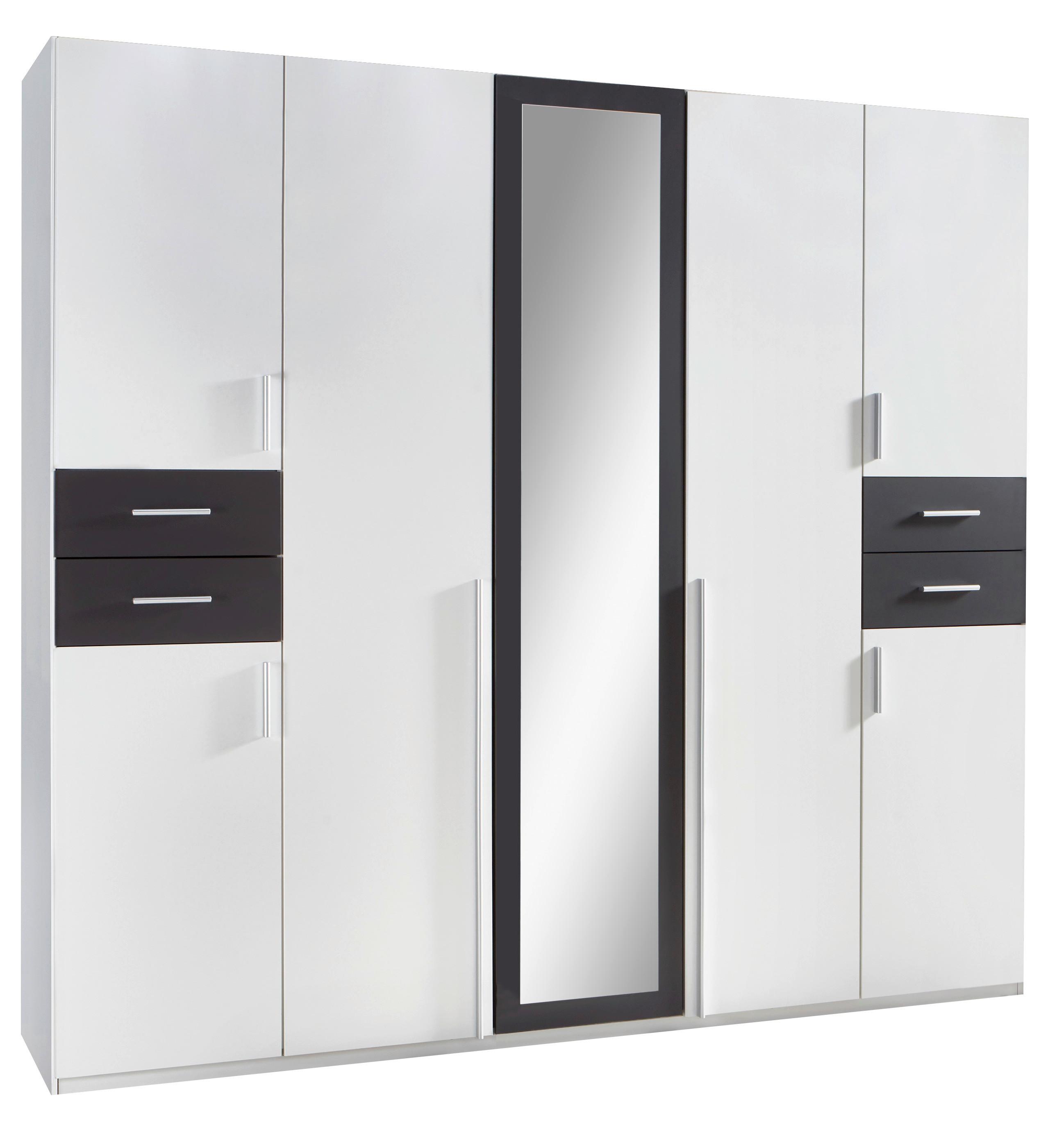 Drehtürenschrank Mit Spiegel + Laden B: 225 Cm Vegas, Weiß - Graphitfarben/Weiß, Basics, Holzwerkstoff (225/208/58cm) - MID.YOU